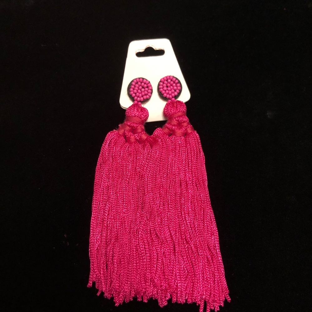 Pink and Black Tassel Earrings